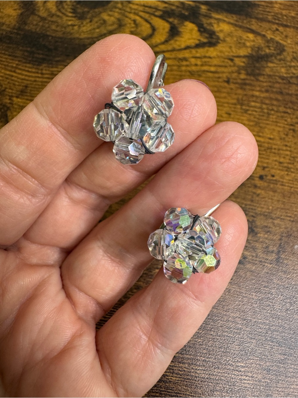 4/$20 Vintage Clear Crystal Cluster Drop Clip-On Earrings